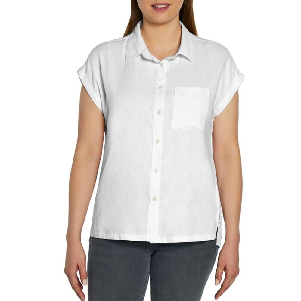 NWT Orvis Women's Button Front Short Sleeve Linen Blend Shirt